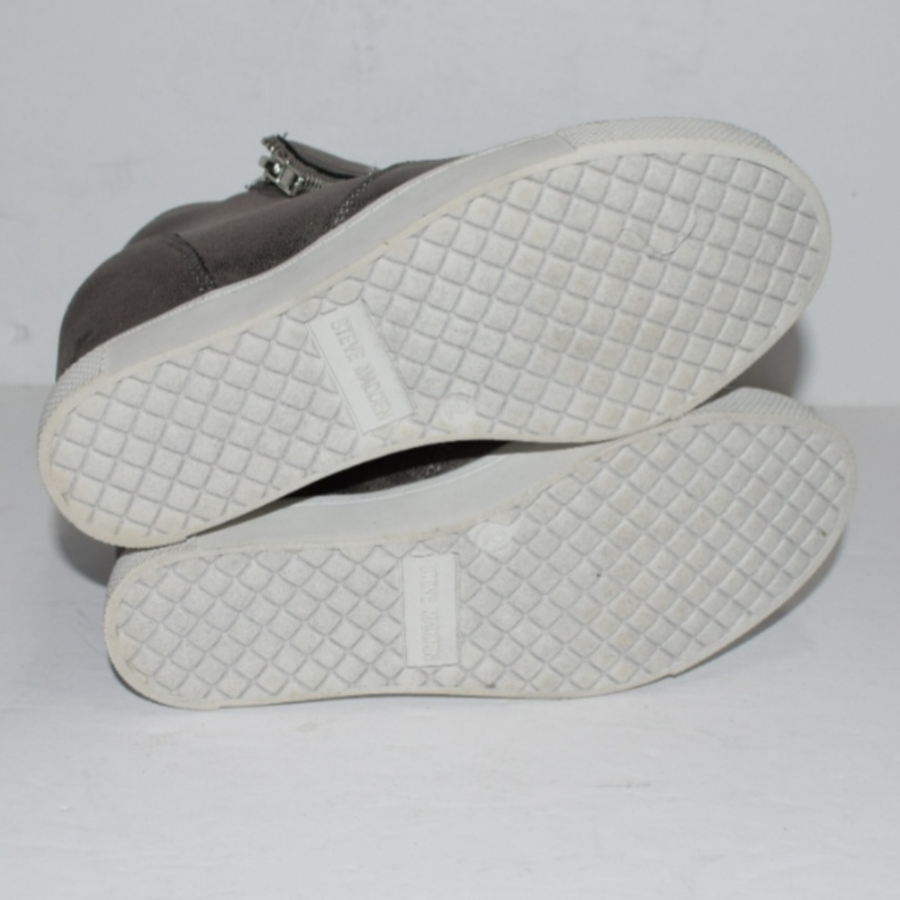 Steve Madden Metallic Pewter High-Top Wedge Sneakers with White Sole - Picture 6 of 16